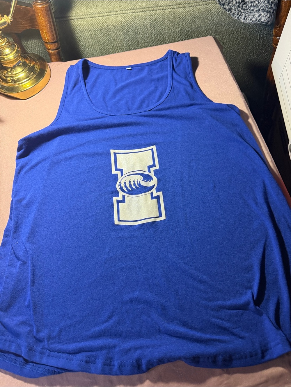 Women's Blue Graphic Tank Top with Center Crest